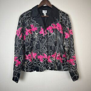 Chicos 2 Blazer Jacket Womens Large Embroidered Floral Silk Cotton Button Up L
